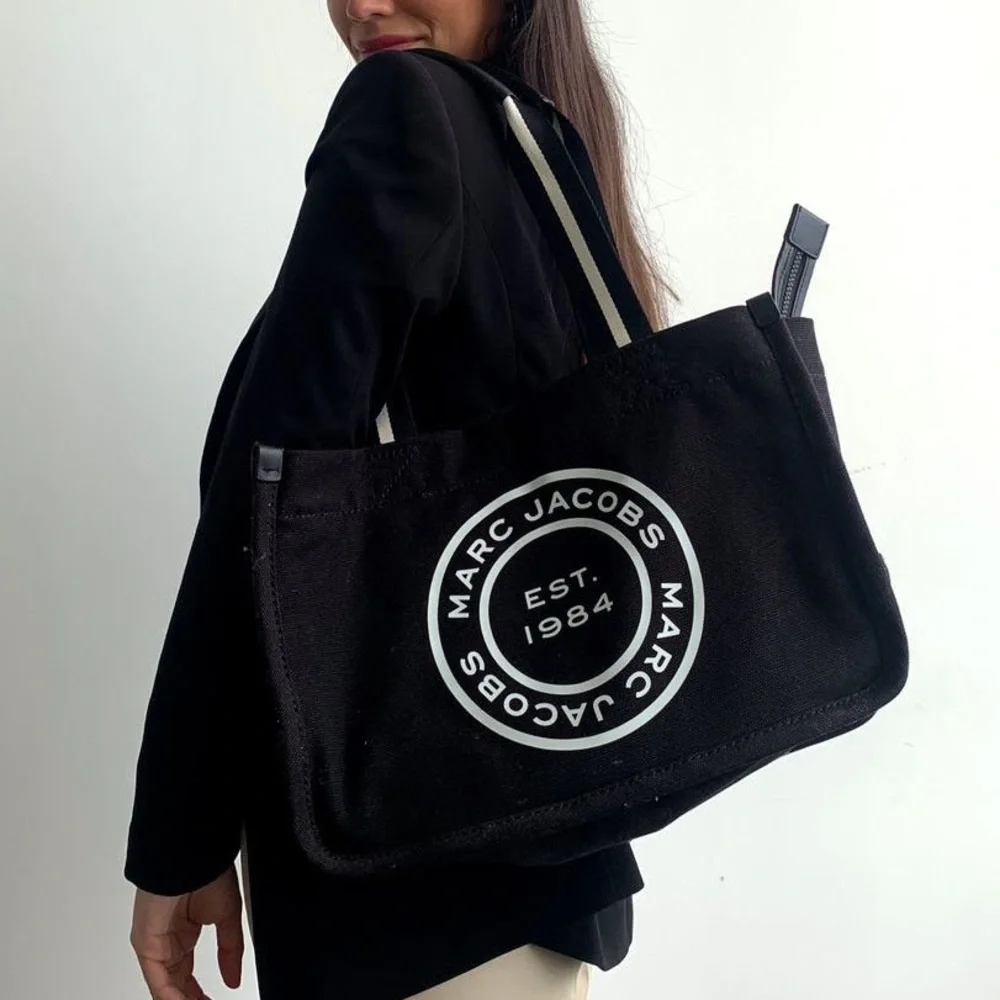 Marc Jacobs Black Canvas Tote with White Logo